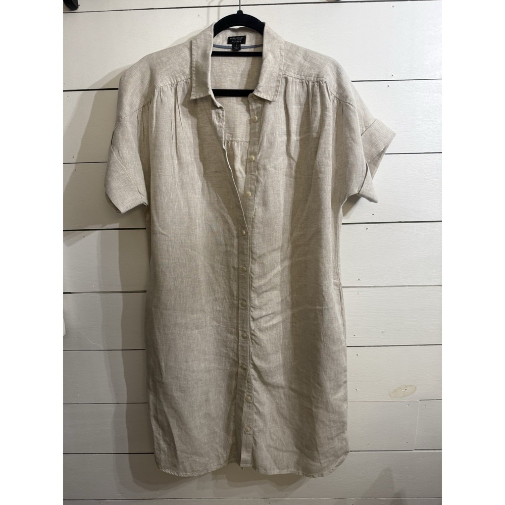 J Crew Women's Baird Mcnutt Irish Linen Beige Shirt Dress Size Small Relaxed